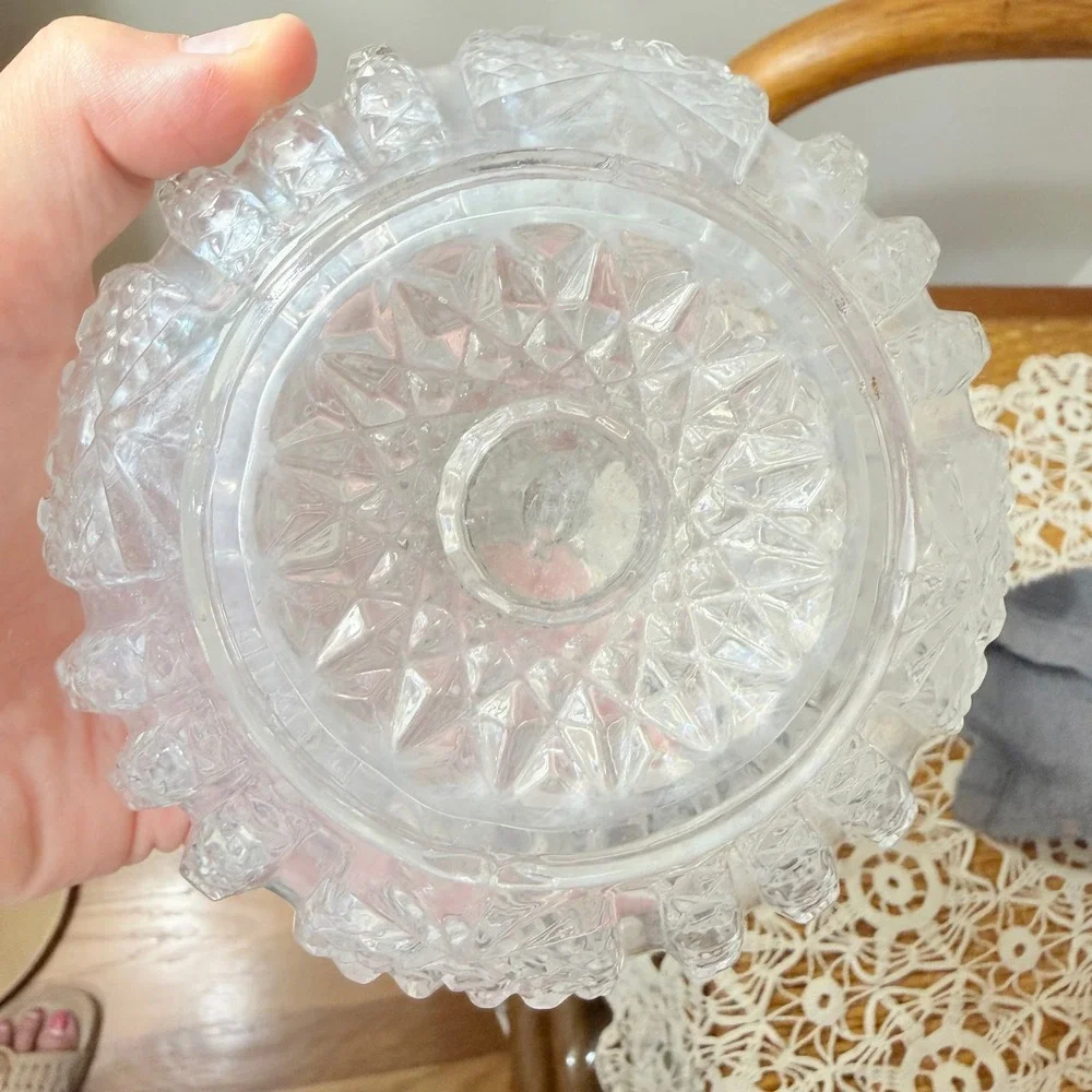 Vintage Pressed Glass Decanter Diamond Point Ships Carafe No Stopper Barware